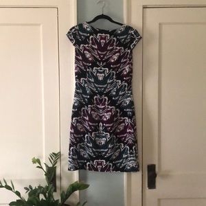 Ink blot patterned mid-length dress